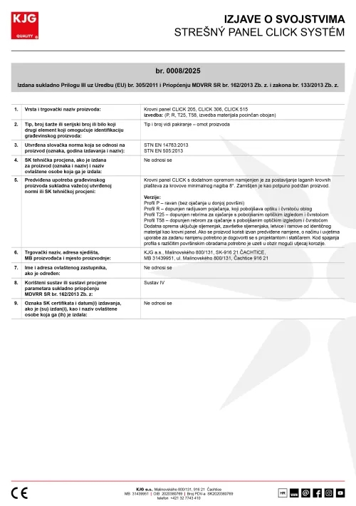 Krovni panel CLICK sistem